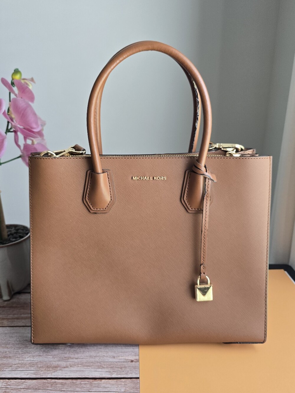 Michael Kors Cognac Brown Saffiano Leather Satchel